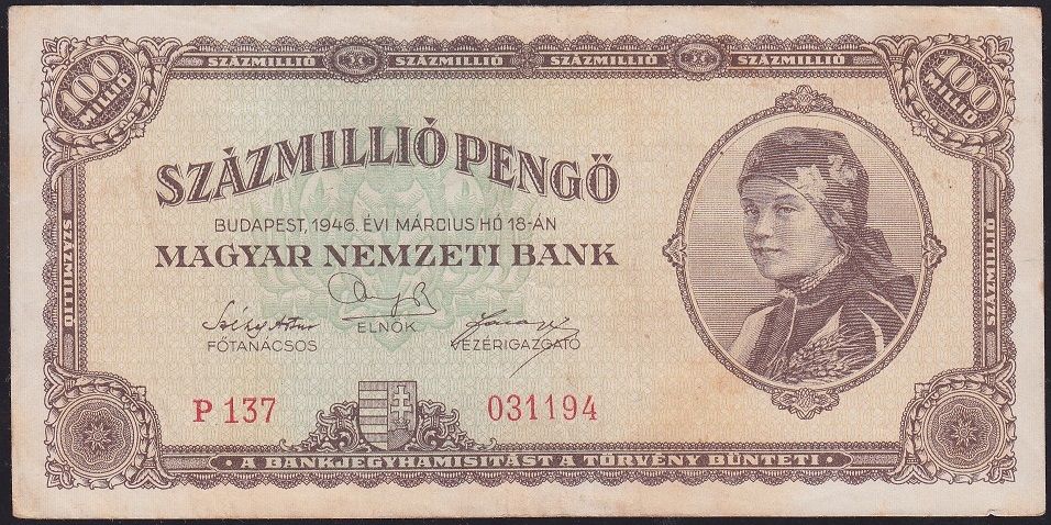 Macaristan 100000000 Pengo 1946 Çok Temiz Pick 124