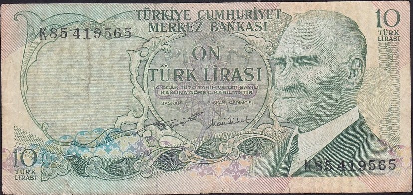 6.EMİSYON 2.TERTİP 10 LİRA K85 419565 TEMİZ eski kağıt para alan koleksiyoncular