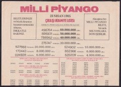 1985 23 NİSAN PİYANGO LİSTESİ