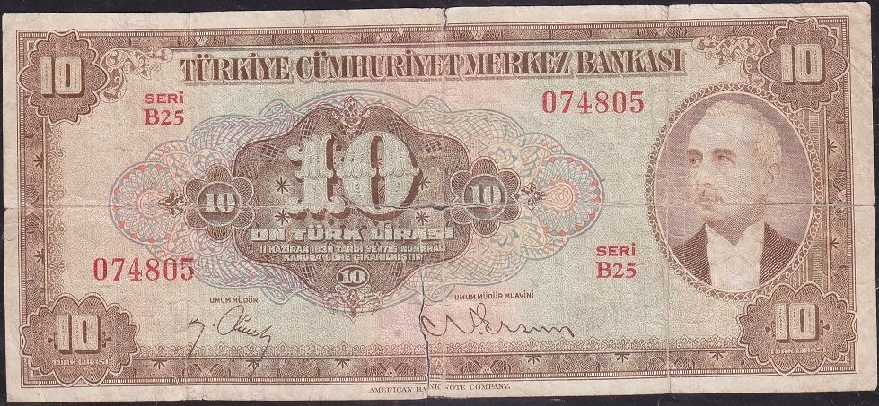 4.Emisyon 2.Tertip 10 Lira B25 074805 Tamirli Haliyle