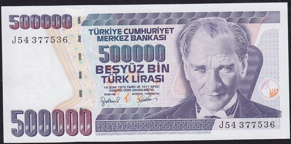 7.Emisyon 4.Tertip 500000 Lira J54 377536 Çilaltı