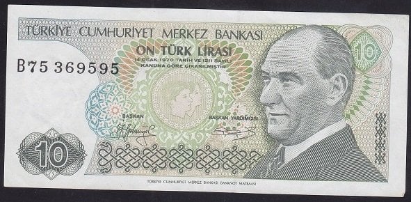 7.EMİSYON 1.TERTİP 10 LİRA B75 369595 ÇÇT +