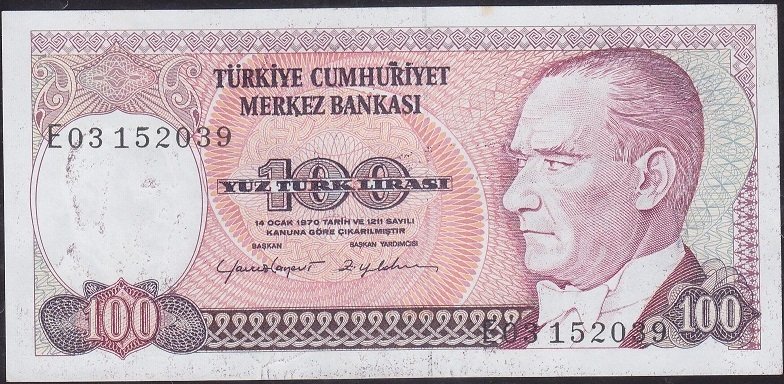 7.Emisyon 2.Tertip 100 Lira E03 152039 Ççt +