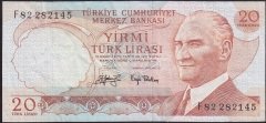 6.EMİSYON 3.TERTİP 20 LİRA F82 282145 ÇOK TEMİZ +