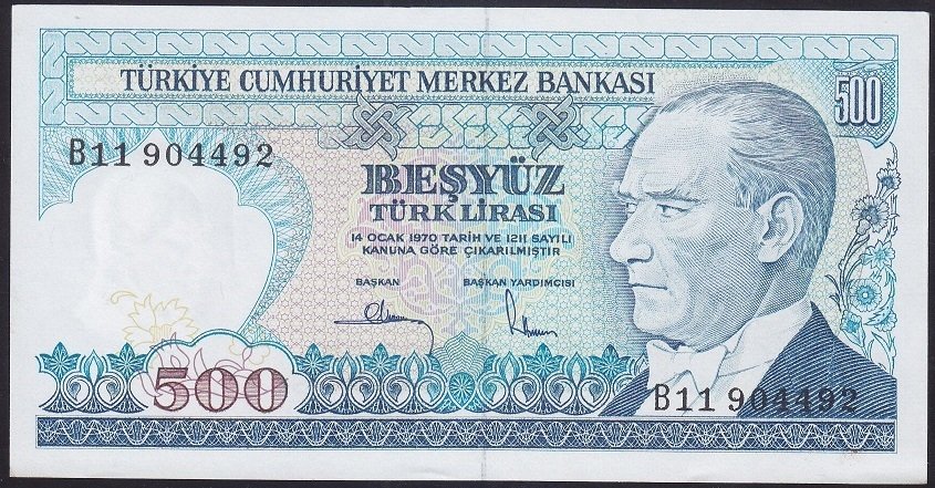 7.EMİSYON 1.TERTİP 500 LİRA B11 904492 ÇİLALTI ÇİL