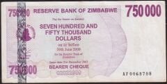 Zimbabwe 750.000 Dolar 2008 Çok Temiz+