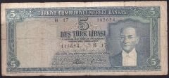 5.Emisyon 4.Tertip 5 Lira H17 145654 Çok Temiz
