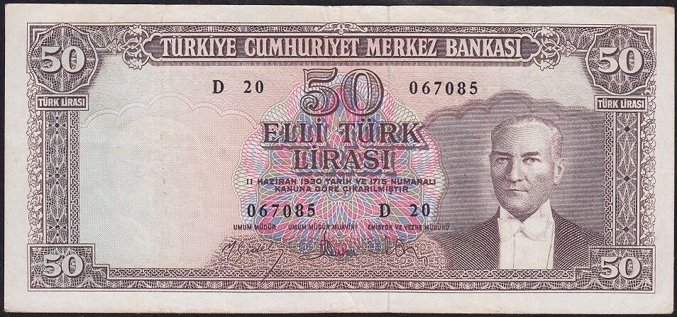 5.Emisyon 5.Tertip 50 Lira D20 067085 Çok Temiz+