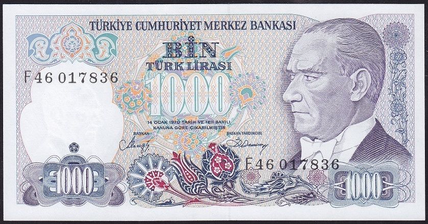 7.Emisyon 2.Tertip 1000 Lira F46 017836 Çil