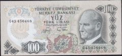 6.Emisyon 2.Tertip 100 Lira G45 456468 Çok Çok Temiz + (hafif kayık baskı)