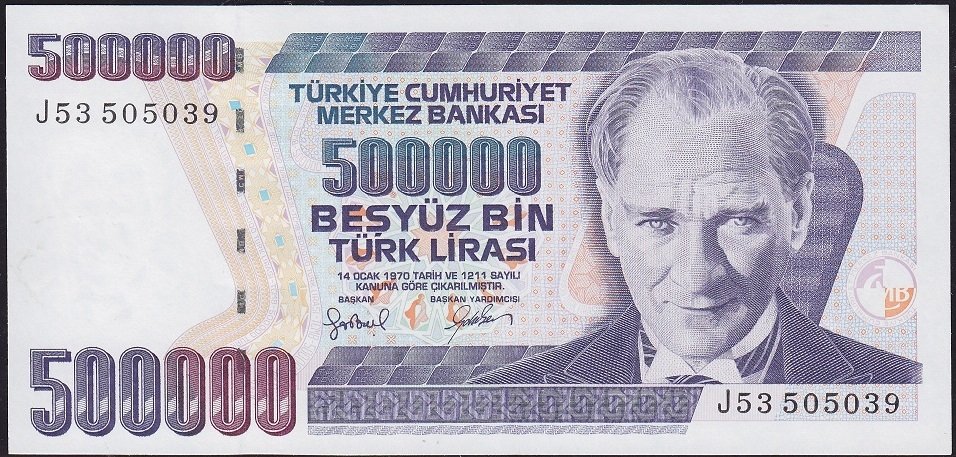 7.Emisyon 4.Tertip 500000 Lira J53 505039 Çilaltı Çil