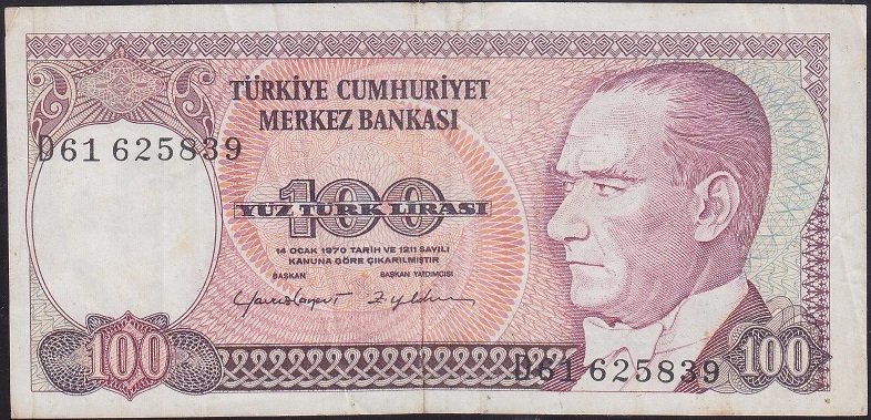 7.Emisyon 2.Tertip 100 Lira D61 625839 Çok Temiz