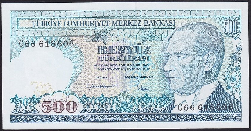 7.EMİSYON 2.TERTİP 500 LİRA C66 618606 ÇİL