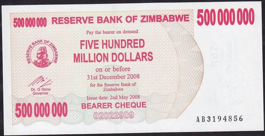 Zimbabwe 500000000 Dolar 2008 Çilaltı Çil AB - Pick 60