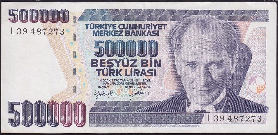 7.Emisyon 4.Tertip 500000 Lira L39 487273 Çok Temiz+
