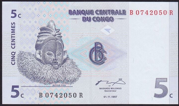 Kongo 5 Centimes 1997 Çok Çok Temiz+