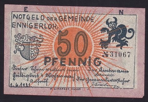 ALMANYA 50 PFENNİG NOTGELD 1921 ÇİL