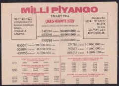 1985 9 MART PİYANGO LİSTESİ