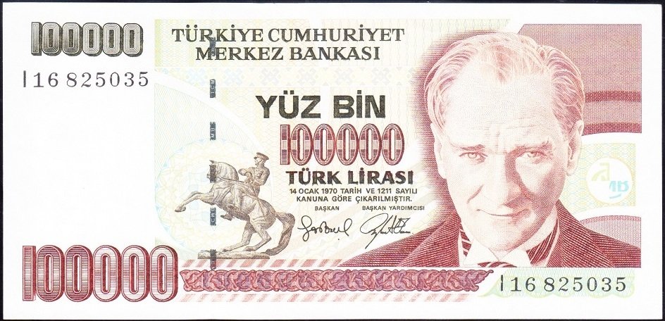 7.Emisyon 3.Tertip 100000 Lira I16 825035 Çok Çok Temiz +