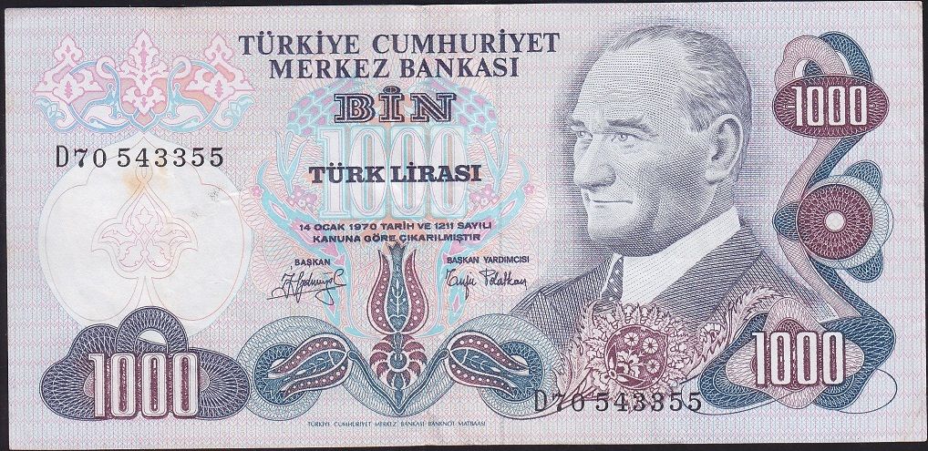 6.Emisyon 2.Tertip 1000 Lira D70 543355 Çok Temiz+