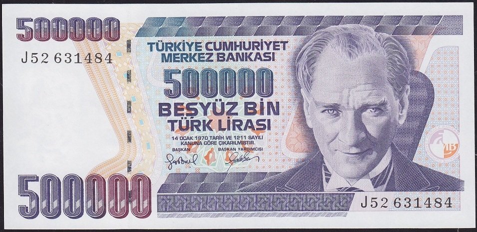 7.Emisyon 4.Tertip 500000 Lira J52 631484 Çilaltı Çil