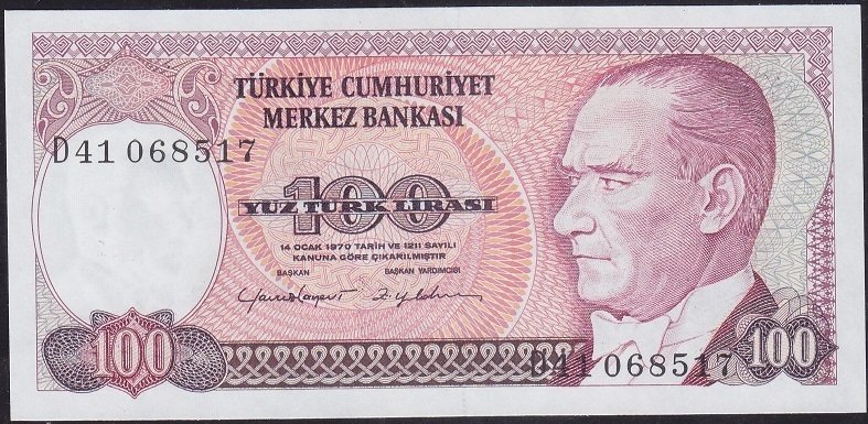 7.Emisyon 2.Tertip 100 Lira D41 068517 Çilaltı Çil