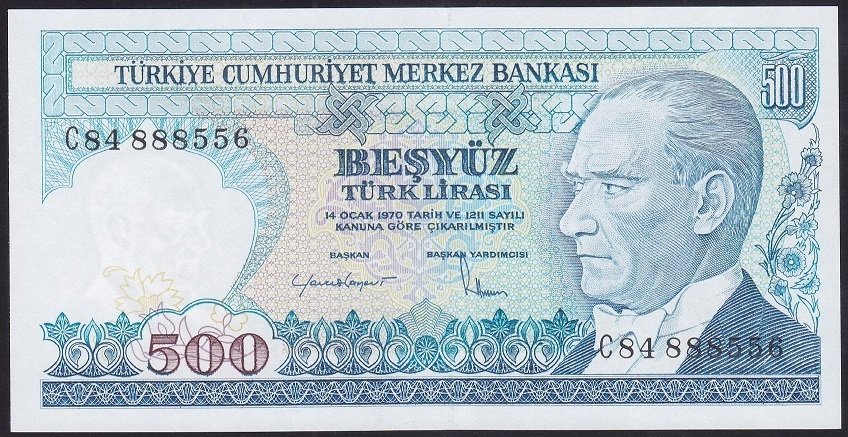 7.EMİSYON 2.TERTİP 500 LİRA C84 888556 ÇİL