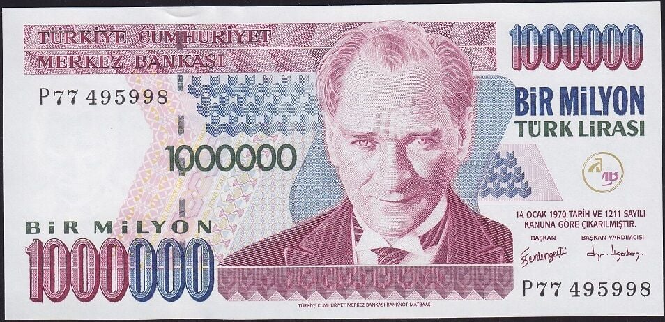 7.Emisyon 3.Tertip 1 000 000 Lira P77 495998 Çil