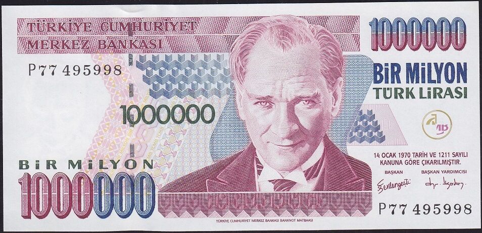 7.Emisyon 3.Tertip 1 000 000 Lira P77 495998 Çil