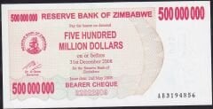 Zimbabwe 500000000 Dolar 2008 Çilaltı Çil AB - Pick 60