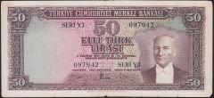 5.Emisyon 4.Tertip 50 Lira Y3 097942 Temiz