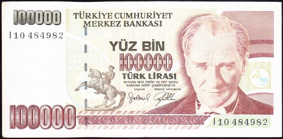 7.Emisyon 3.Tertip 100000 Lira I10 484982 Çok Çok Temiz +