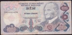 6.Emisyon 2.Tertip 1000 Lira D44 033439 Temiz