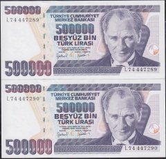 7.Emisyon 4.Tertip 500000 Lira L74 447289-90 Çil Seri Takipli