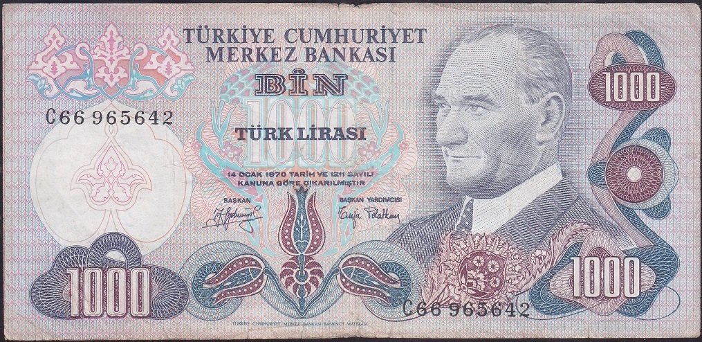 6.EMİSYON 2.TERTİP 1000 LİRA C66 965642 ÇOK TEMİZ