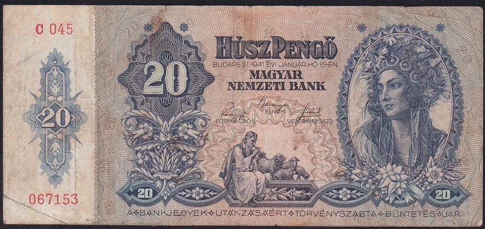 Macaristan 20 Pengo 1941 Çok Temiz Pick 109