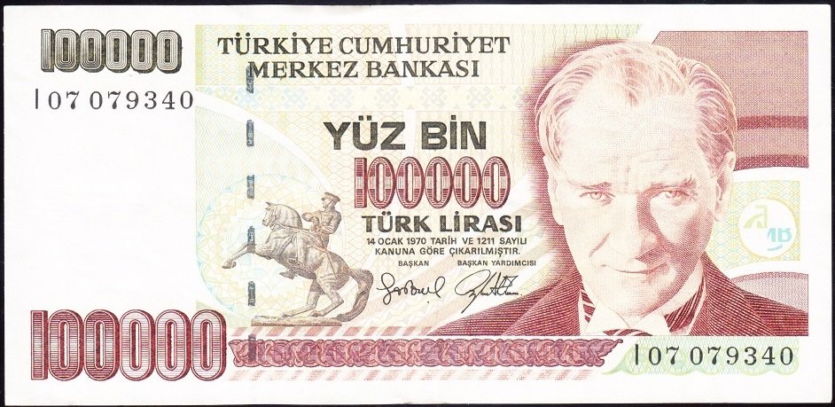 7.Emisyon 3.Tertip 100000 Lira I07 079340 Çok Temiz +