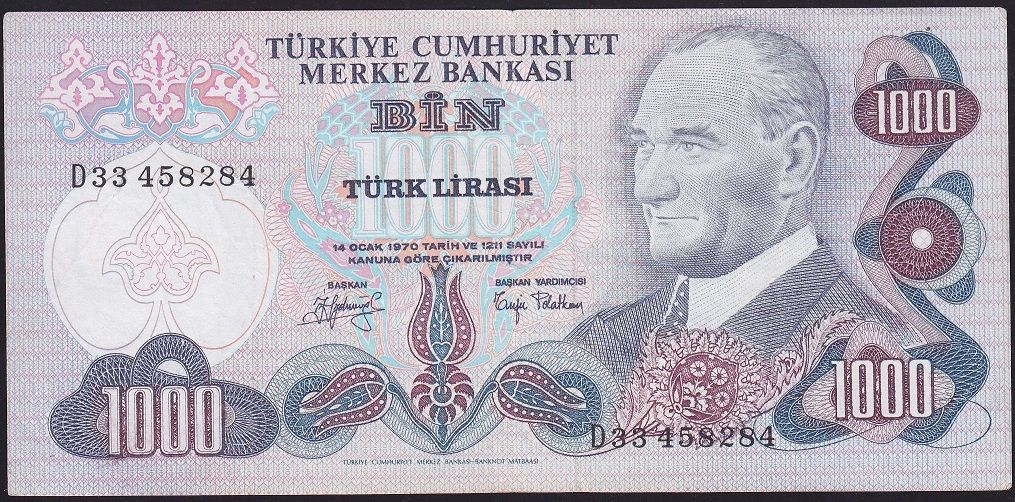 6.Emisyon 2.Tertip 1000 Lira D33 458284 Çok Temiz+
