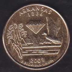 Amerika Çeyrek Dolar 2003 Hatıra Arkansas Altın Kaplama