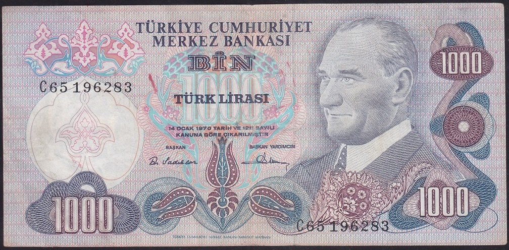 6.EMİSYON 2.TERTİP 1000 LİRA C65 196283 ÇOK TEMİZ +