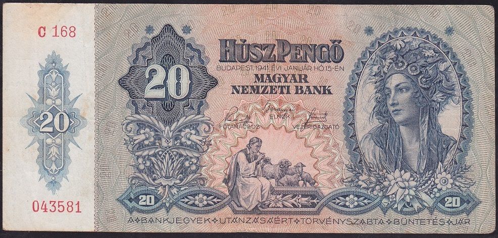 Macaristan 20 Pengo 1941 Çok Temiz Pick 109