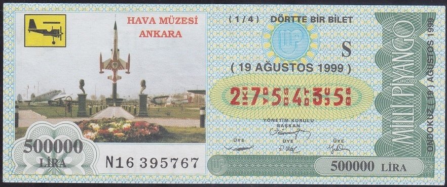 1999 19 AĞUSTOS ÇEYREK BİLET - S SERİSİ