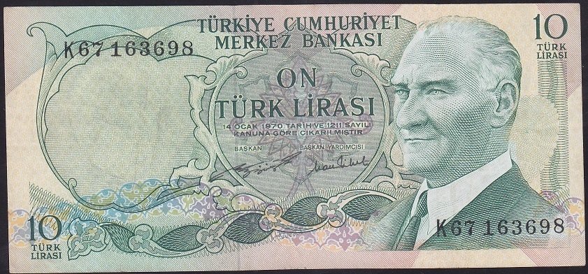 6.EMİSYON 2.TERTİP 10 LİRA K67 163698 ÇOK TEMİZ