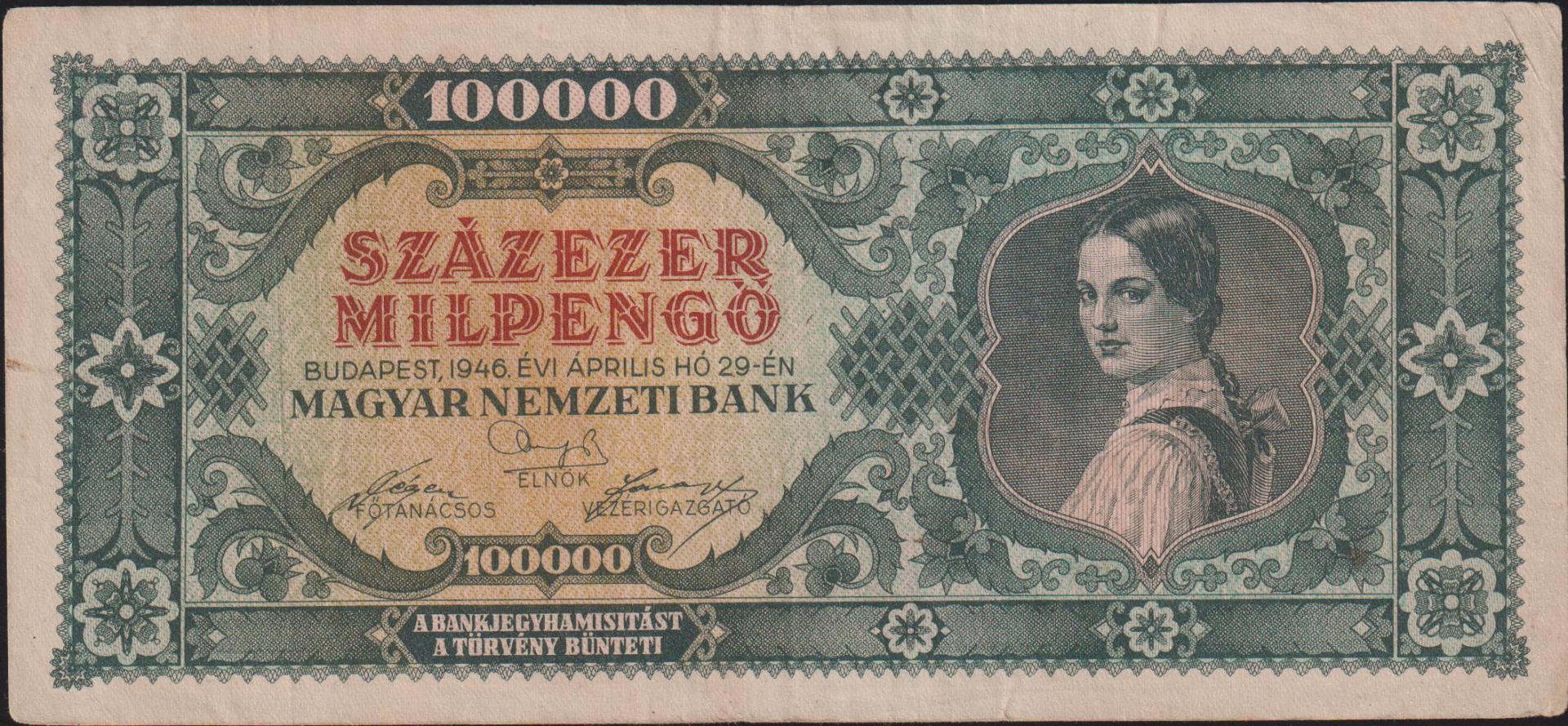 Macaristan 100000 Pengo 1946 Çok Temiz+