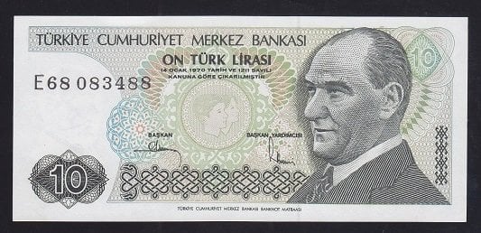 7.EMİSYON 2.TERTİP 10 LİRA E68 083488 ÇİLALTI