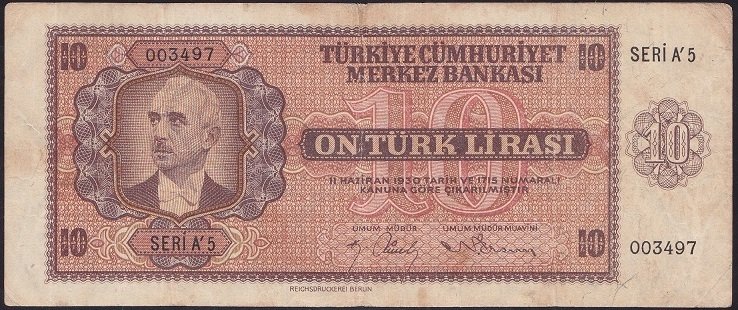 3.EMİSYON 10 LİRA A5 003497 ÇOK TEMİZ