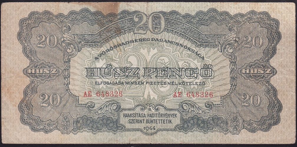 Macaristan 20 Pengo 1944 Temiz