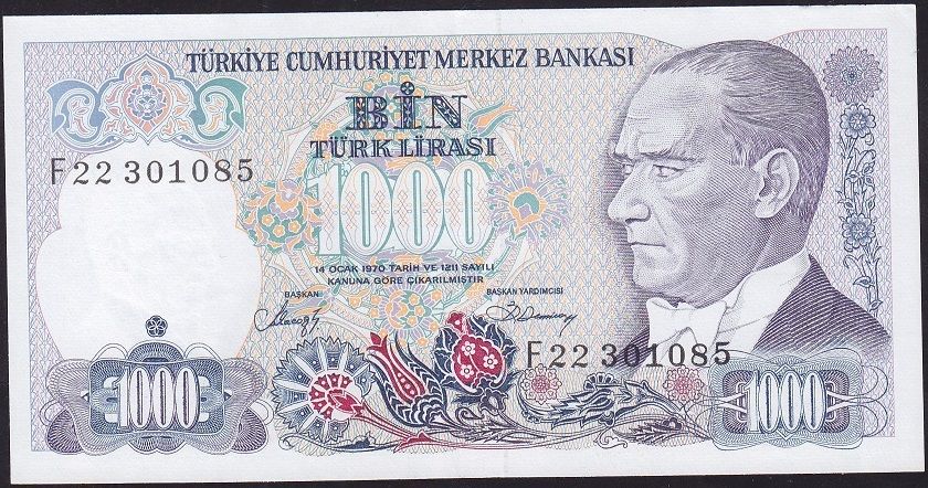 7.Emisyon 2.Tertip 1000 Lira F22 301085 Çilaltı