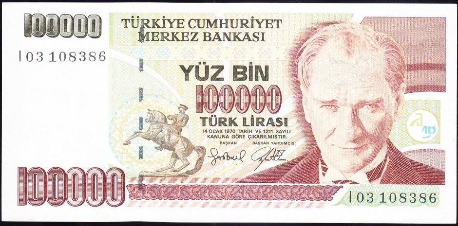 7.Emisyon 3.Tertip 100000 Lira I03 108386 Çilaltı