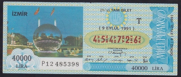 1991 9 EYLÜL TAM BİLET T SERİSİ